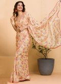 Chinon Classic Designer Saree in Cream Enhanced with Floral Print - 2