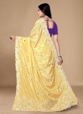 Chinon Classic Designer Saree in Yellow Enhanced with Embroidered - 1