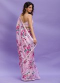 Chinon Contemporary Saree in Pink Enhanced with Digital Print - 1