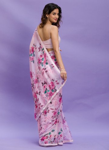 Chinon Contemporary Saree in Pink Enhanced with Digital Print