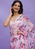 Chinon Contemporary Saree in Pink Enhanced with Digital Print - 3