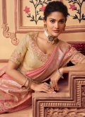 Chinon Contemporary Saree in Rose Pink Enhanced with Border - 1
