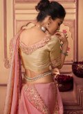 Chinon Contemporary Saree in Rose Pink Enhanced with Border - 2