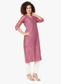 Chinon Designer Kurti in Pink Enhanced with Embroidered - 3