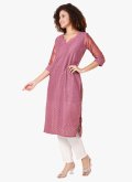 Chinon Designer Kurti in Pink Enhanced with Embroidered - 4