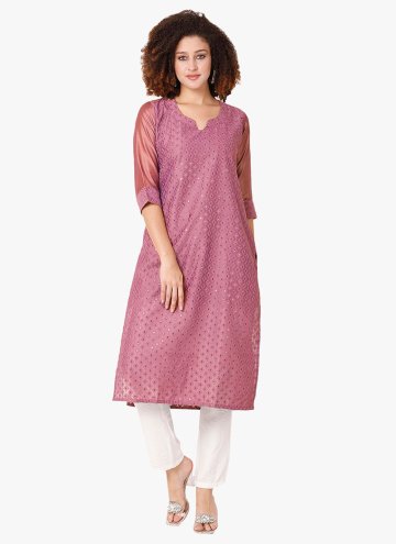 Chinon Designer Kurti in Pink Enhanced with Embroidered