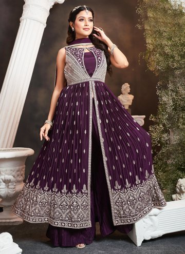 Chinon Designer Salwar Kameez in Purple Enhanced with Embroidered