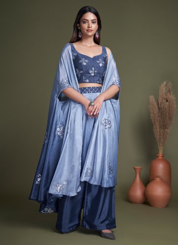 Chinon Palazzo Suit in Blue Enhanced with Embroide