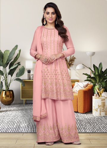 Chinon Palazzo Suit in Pink Enhanced with Embroide