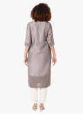 Chinon Party Wear Kurti in Grey Enhanced with Embroidered - 2