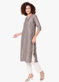 Chinon Party Wear Kurti in Grey Enhanced with Embroidered - 4