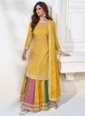 Chinon Readymade Lehenga Choli in Yellow Enhanced with Embroidered - 2