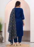Chinon Salwar Suit in Blue Enhanced with Embroidered - 2