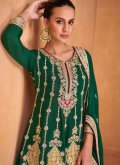 Chinon Salwar Suit in Green Enhanced with Embroidered - 2
