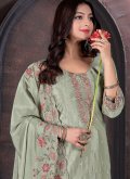 Chinon Salwar Suit in Green Enhanced with Embroidered - 1