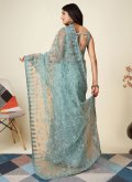 Chinon Traditional Saree in Aqua Blue Enhanced with Embroidered - 1