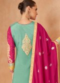 Chinon Trendy Salwar Kameez in Sea Green Enhanced with Embroidered - 2
