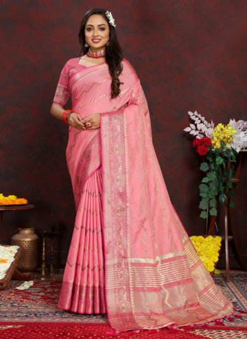 Contemporary Saree in Pink Enhanced with Woven