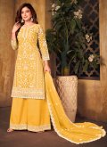 Cord Net Yellow Salwar Suit - 1