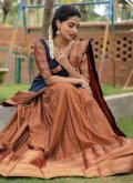 Cotton  A Line Lehenga Choli in Brown Enhanced with Woven - 1