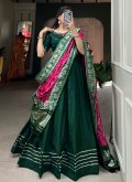 Cotton  A Line Lehenga Choli in Green Enhanced with Embroidered - 3