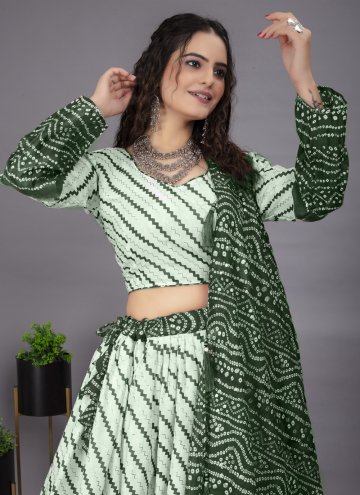 Cotton  A Line Lehenga Choli in Green Enhanced with Foil Print