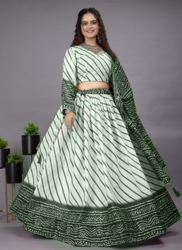 Cotton  A Line Lehenga Choli in Green Enhanced with Foil Print