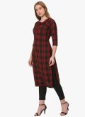 Cotton  Casual Kurti in Black and Red Enhanced with Embroidered - 2