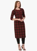 Cotton  Casual Kurti in Black and Red Enhanced with Embroidered - 3