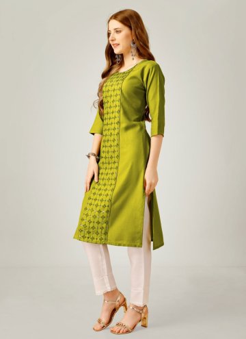 Cotton  Casual Kurti in Green Enhanced with Embroidered