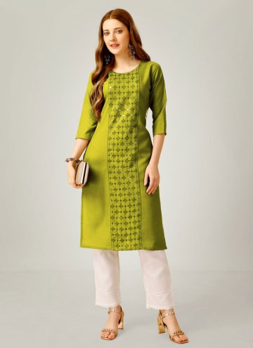Cotton  Casual Kurti in Green Enhanced with Embroi