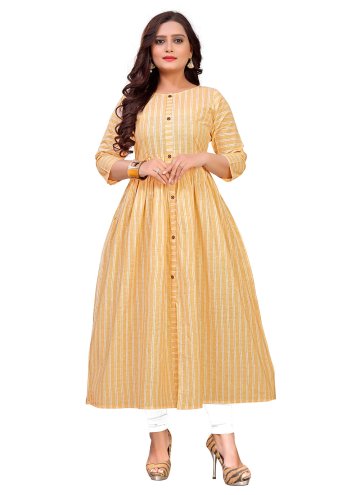 Cotton  Casual Kurti in Mustard Enhanced with Woven