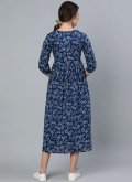 Cotton  Casual Kurti in Navy Blue Enhanced with Printed - 1