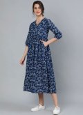 Cotton  Casual Kurti in Navy Blue Enhanced with Printed - 2