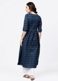 Cotton  Casual Kurti in Navy Blue Enhanced with Printed - 1