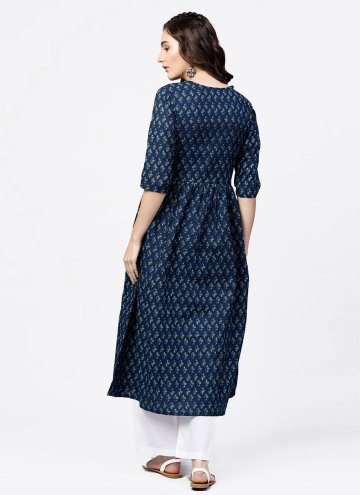 Cotton  Casual Kurti in Navy Blue Enhanced with Printed