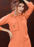 Cotton  Casual Kurti in Orange Enhanced with Embroidered - 1