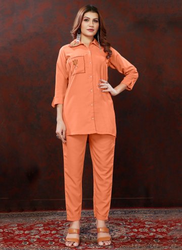 Cotton  Casual Kurti in Orange Enhanced with Embro