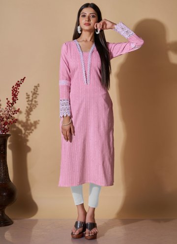 Cotton  Casual Kurti in Pink Enhanced with Sequins Work