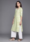 Cotton  Casual Kurti in Sea Green Enhanced with Floral Print - 1