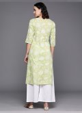 Cotton  Casual Kurti in Sea Green Enhanced with Floral Print - 2