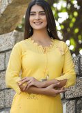 Cotton  Casual Kurti in Yellow Enhanced with Embroidered - 3