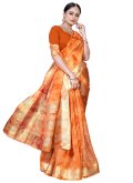 Cotton  Classic Designer Saree in Orange Enhanced with Border - 1