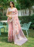 Cotton  Classic Designer Saree in Peach Enhanced with Digital Print - 3