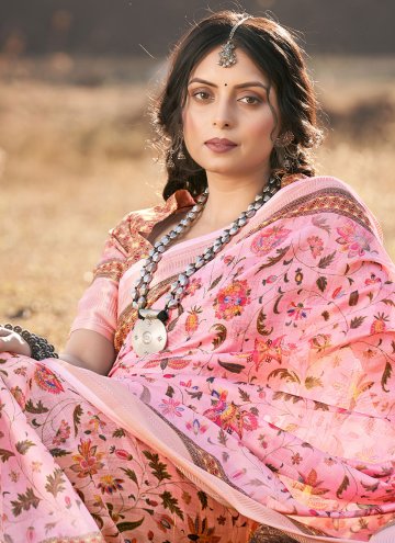 Cotton  Classic Designer Saree in Pink Enhanced with Border