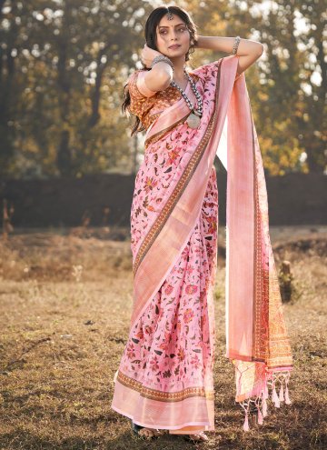 Cotton  Classic Designer Saree in Pink Enhanced with Border