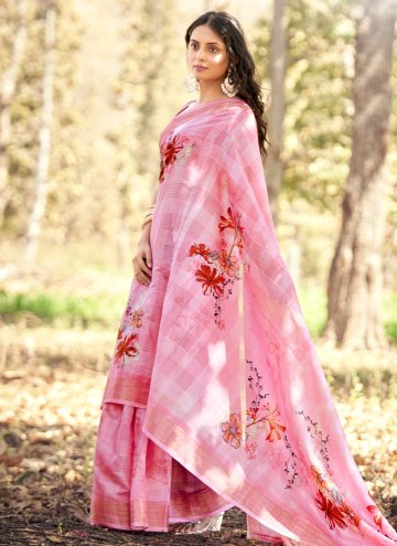 Cotton  Contemporary Saree in Rose Pink Enhanced w