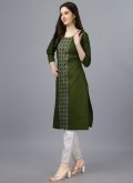 Cotton  Designer Kurti in Green Enhanced with Embroidered - 2