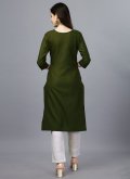 Cotton  Designer Kurti in Green Enhanced with Embroidered - 3