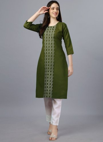 Cotton  Designer Kurti in Green Enhanced with Embr